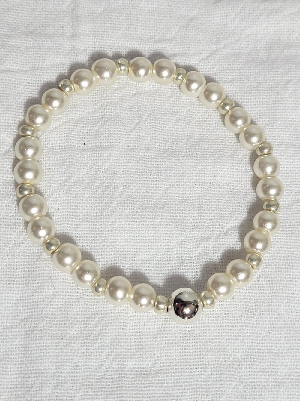 Glass Pearl Bracelet with Silver Bead Accent